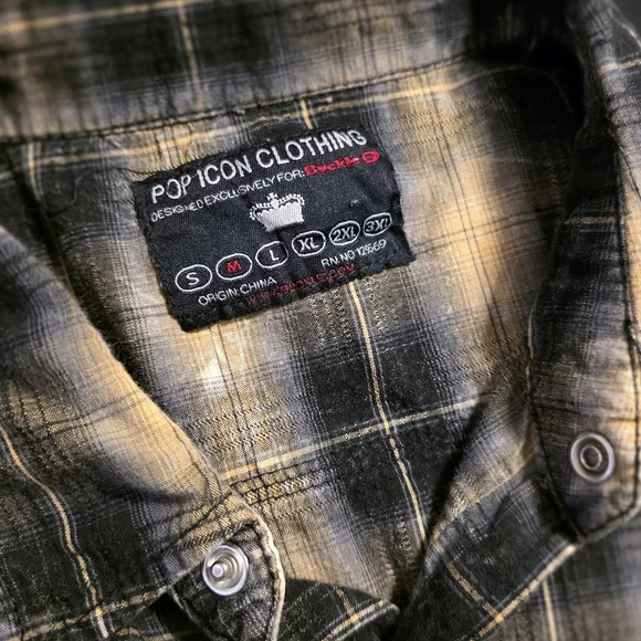 POP ICON CLOTHING Black and Cream Plaid Shirt with Cross Embroidery - Picture 9 of 11